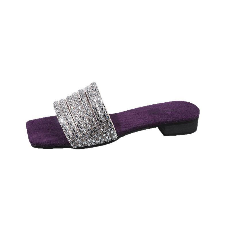 The New American Thick-heeled Sandals, Rhinestone Wind Slippers, Women's Summer Outer Wear Shoes, Open Toes 2025, Word Fairy