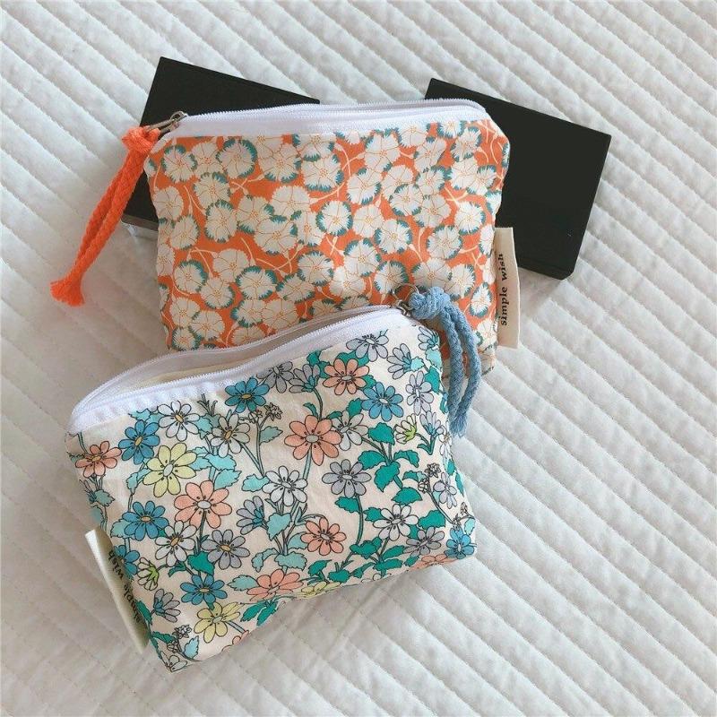 Mini-Baumwoll-Blumen-Organizer-Taschen für Damen, kleine Stoff-Kosmetik-Make-up-Tasche, kleine Geldbörse, Münzfach, Kinder-Kosmetiketui