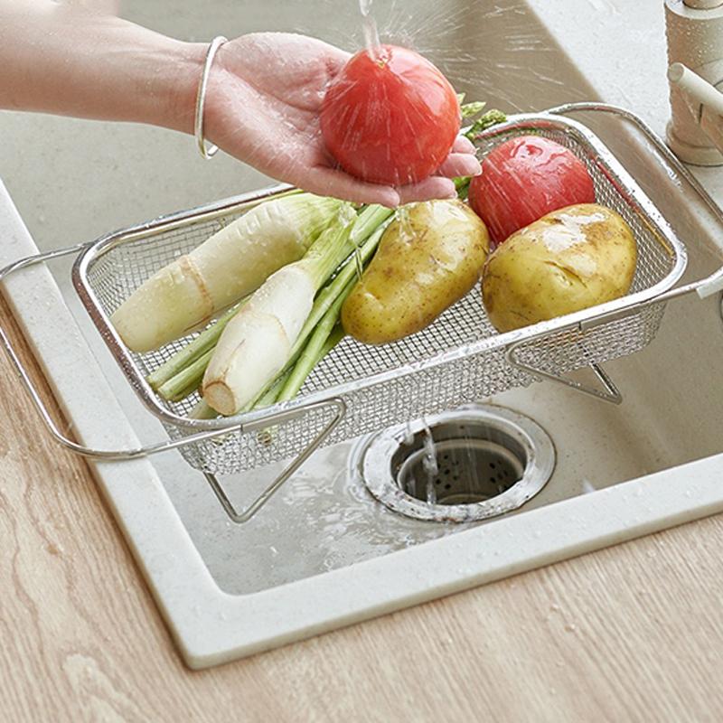 Stainless Steel Special Drain Basket Kitchen Sink Telescopic Sink Drain Rack Multi-Functional Tableware Dishes Drain Rack