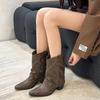 Fashion Vintage Trouser Legs Women Boots Fashion Rivet Slip On Shoes Female Thick Heel Western Cowboy Booties Zapatos De Mujer