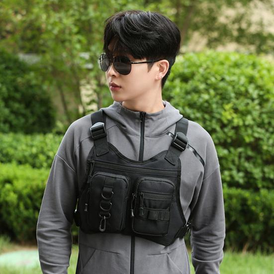 Outdoor Sports Chest Bag for Men Front Running Vest Bag with Multiple Compartments EDC Travel Chest Pack for Workout Cycling Hiking