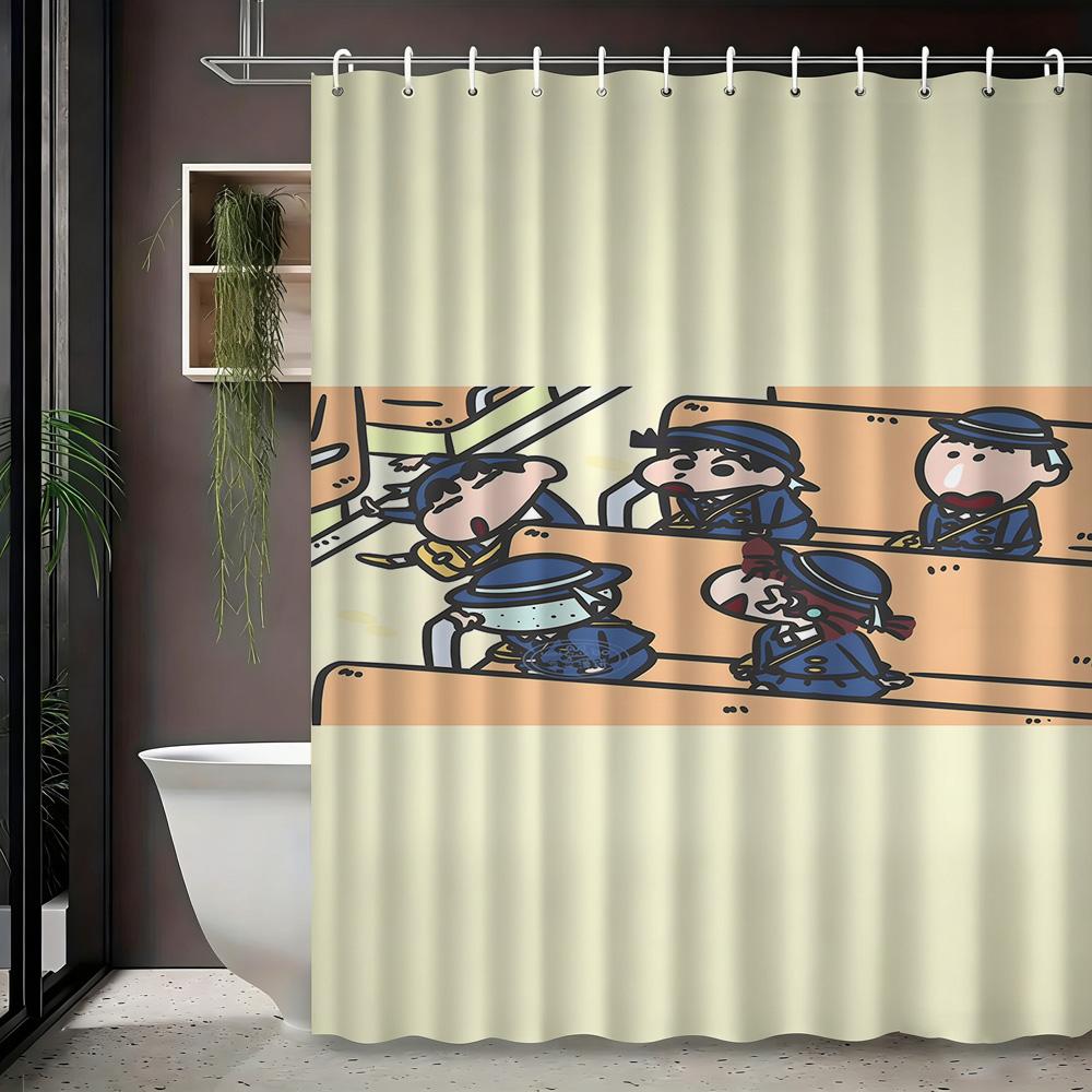 Crayon Shin-Chan & Himawari Superhero Press Conference Scene 2D Print Waterproof Shower Curtain, Blue Cityscape Bathroom Decor W