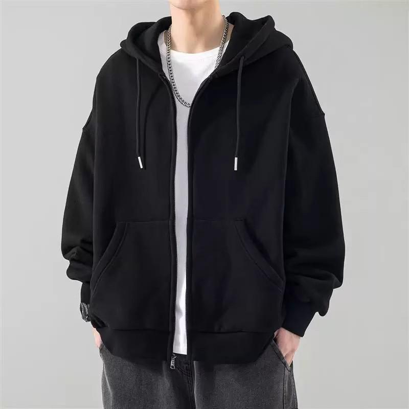 Japanese-Style Loose Zipper Hoodie for Men - Trendy Hong Kong & Korean Fashion, Casual Wear-Resistant Cardigan Jacket