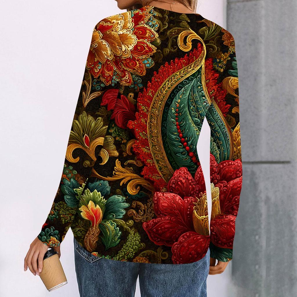 Women's Print Long Sleeve Shirts Elegant Casual Tops Trendy Shirts Tops