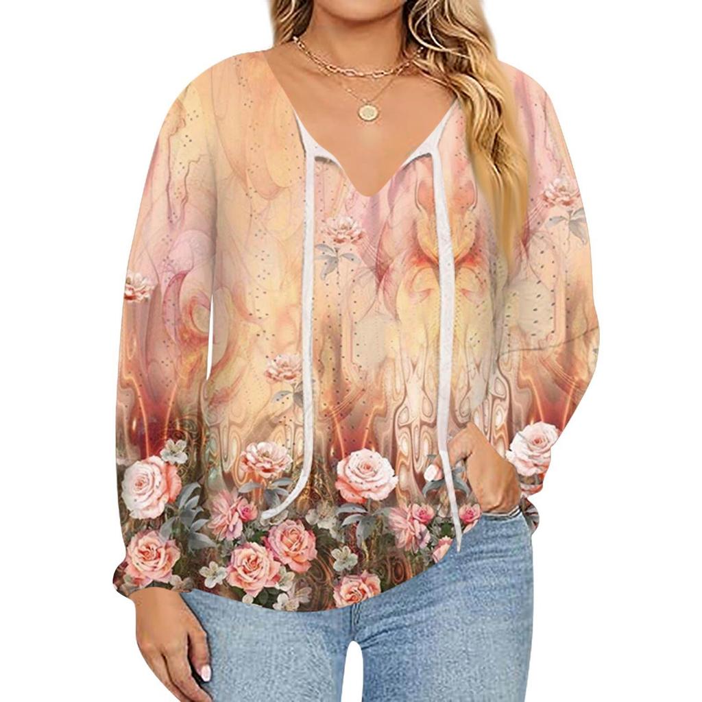 Women's Fashion Printed Casual V-Neck Long Sleeve Top