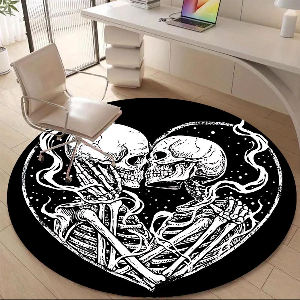 1pc SkeleLove Heartbeat Office Round Area Rug, Indoor Mat Suitable ForOffice, Under Office Chairs Bedroom Living Room Home Decor, Room Deco q072