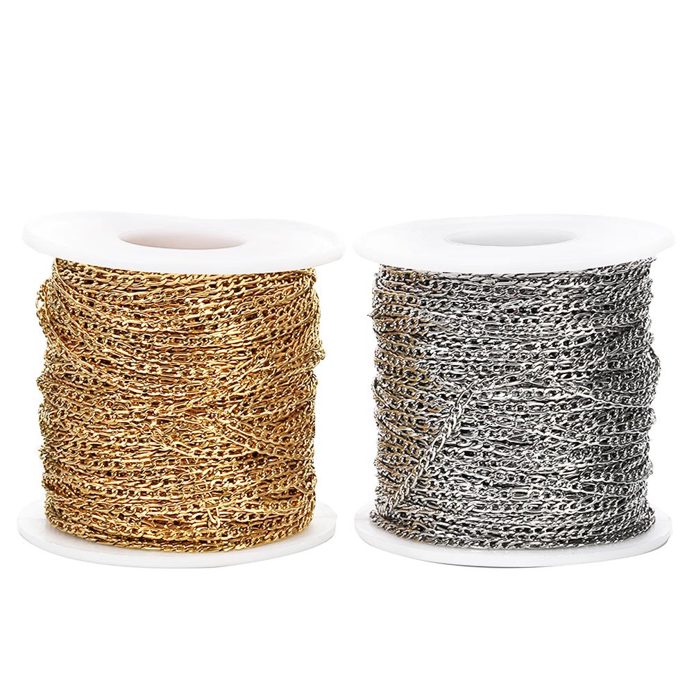 2Meters Stainless Steel Chain 2.5mm Flat Cuban NK 3:1 Gold Chains Curb Necklace Chain for Handmade Bracelet Jewelry Making DIY