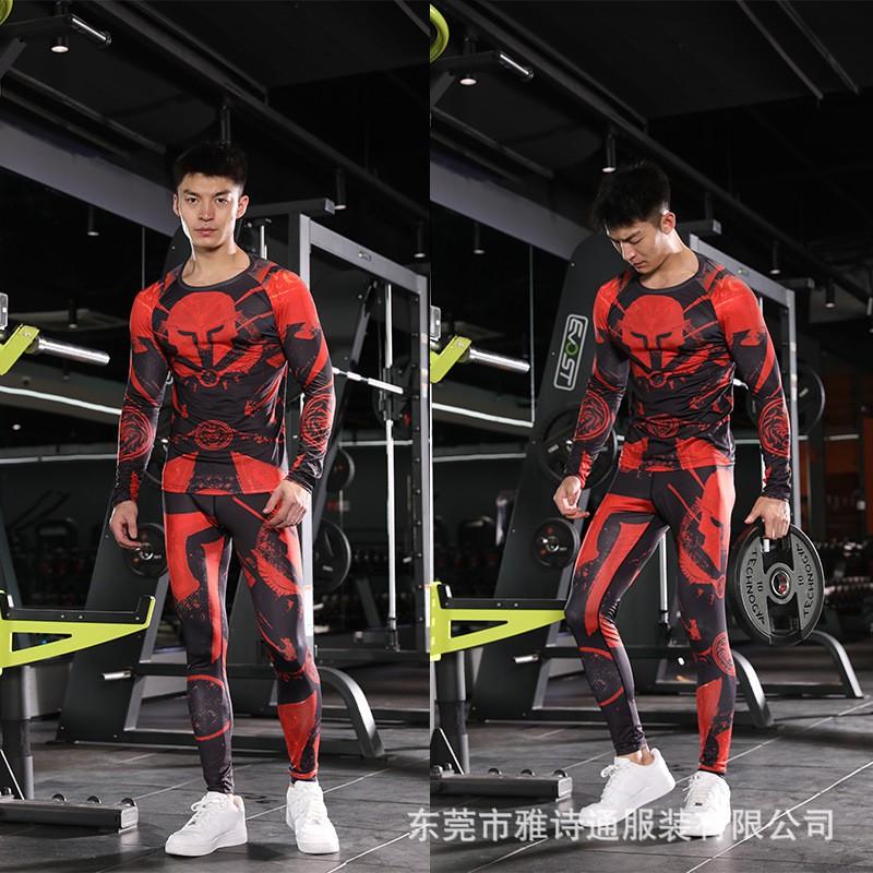 Mens Long Sleeve Sports Set Compression Quick Dry Gym Fitness Running Workout Outfit