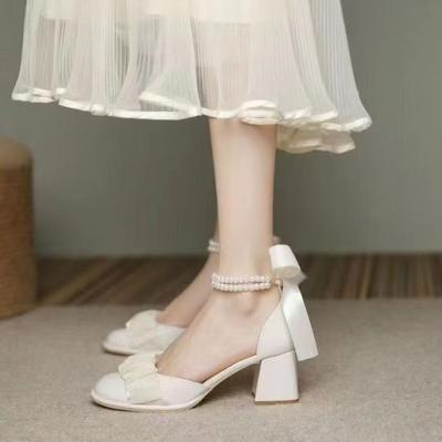 Fashion Mary Jane Heels French Temperament Fairy Pearl Gentle Single Shoes Vintage Sandals