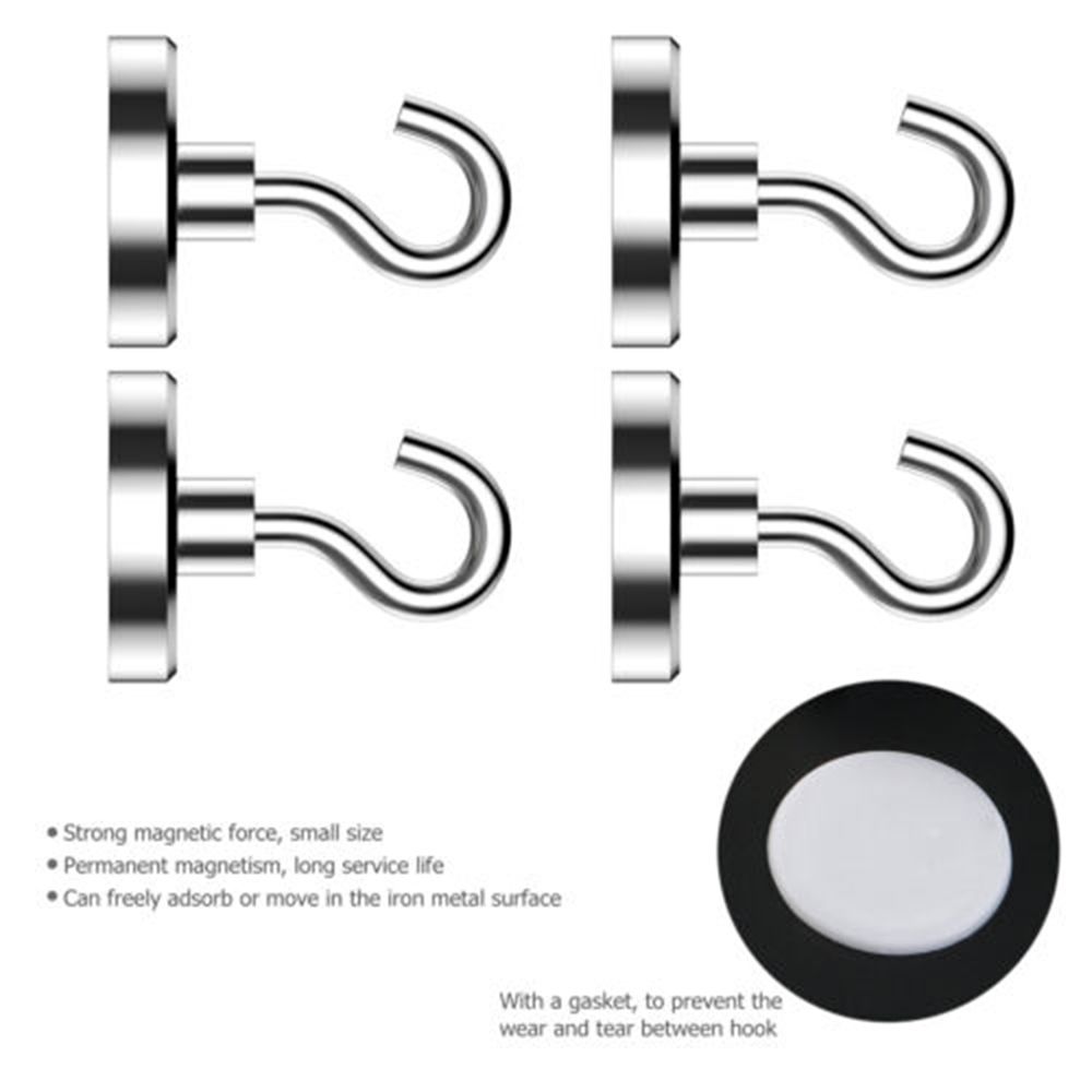4pcs Powerful Strong Magnetic Hooks Heavy Duty Neodymium Refrigerator Surfaces Not Scratch Magnet
