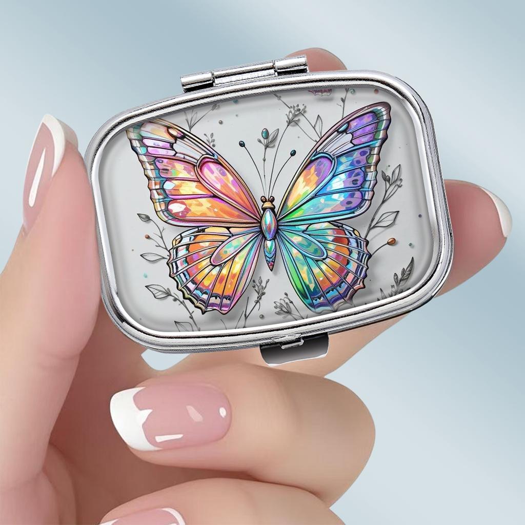 Portapillole Portatile con 2 Scomparti, Mini Custodia Organizer in Metallo per Medicine, Carino Contenitore Stampato per Pillole, Vitamine, Gioielli, Viaggio, Uso Quotidiano