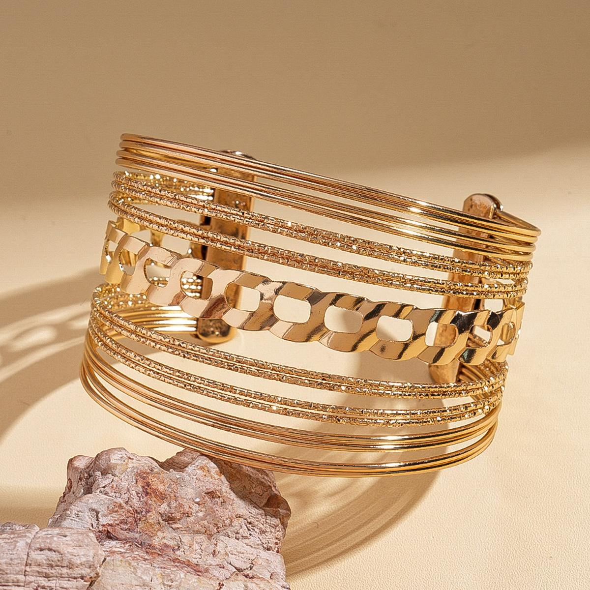 Металлический многослойный полый геометрический открытый браслет Модный браслет в стиле тяжелой промышленности Ювелирные изделия