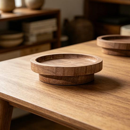 Candle Holder Tray, Round Wood Decorative Candle Plate, Rustic Tealight Pillar Candle Tray for Farmhouse, Kitchen, Coffee Table Decor