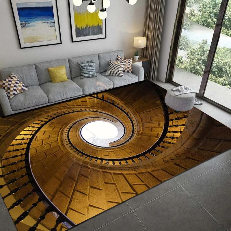 3D rotierende Treppenillusion Teppich für Wohnzimmer Bereichsteppich Schlafzimmer Heimdekoration Nachttisch Rutschfeste Fußmatte Waschbar