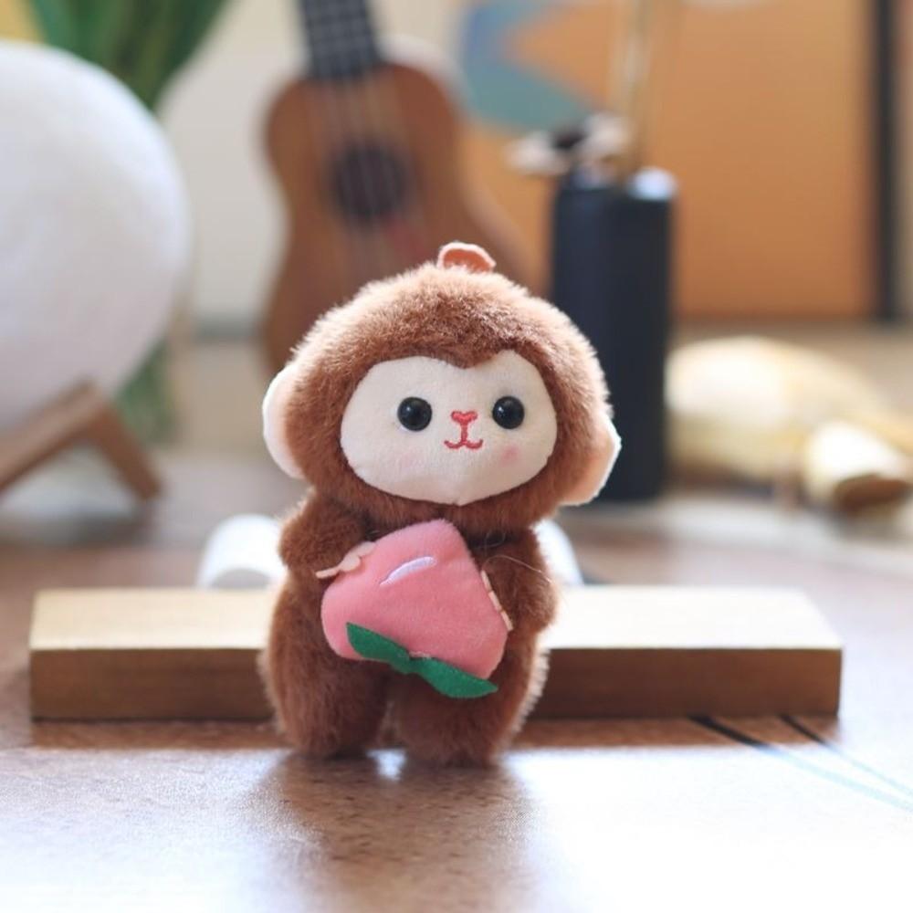 Cartoon Animal Keychain Plush Monkey Doll Keyring Lovely Fruit Monkey Plush Toy Bag Pendant кофейный