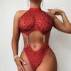 Leopard Print Sexy Lingerie Set: Flirty Hollowed Bodysuit for Nightclubs