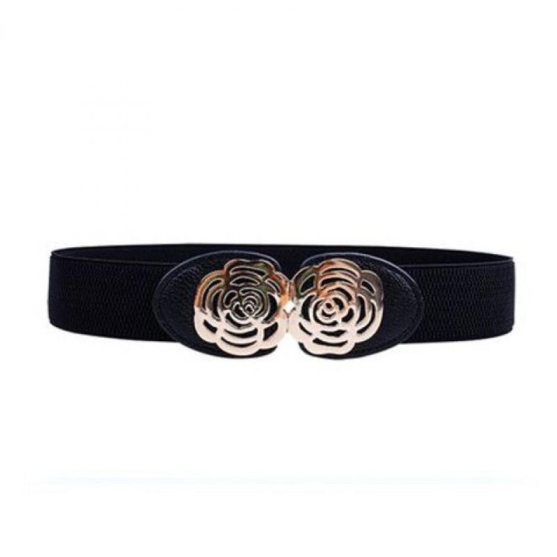 Womens Stylish Pu Elastic Waist Belt Versatile For Dresses And Skirts In Black Minimalist