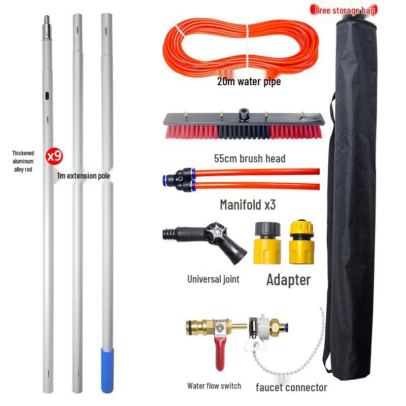 Portable Telescopic Solar Panel Cleaning Brush with Water Flow