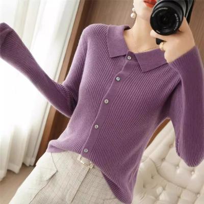 Nou Tricou Cardigan Jacket Tricotat cu Mânecă Lungă pentru Femei Slim-fit Mărime Mare Pulover cu Gât PO Top cu Nasturi Culoare Solidă