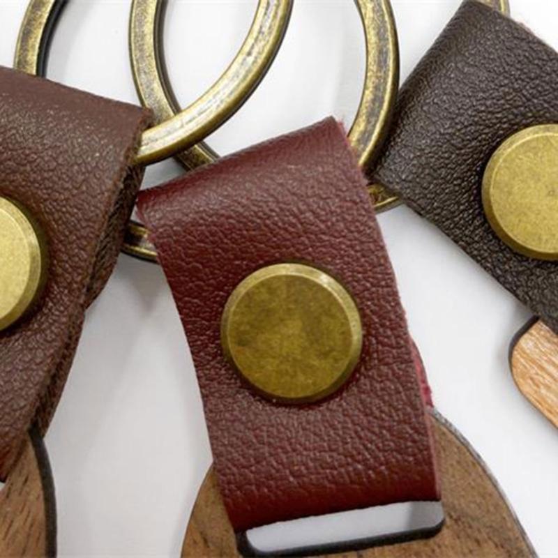Solid Wood Keychain Wooden Key Chain with Rings Vintage Ornament for Men Women