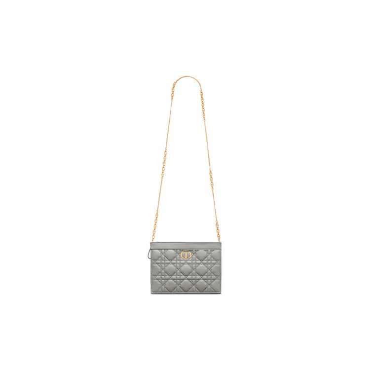 Dior Caro Checkered Pattern With Metal Chain Soft Cowhide Clutch Shoulder Crossbody Bag Women Bags Gray S5106UWHC-M41G