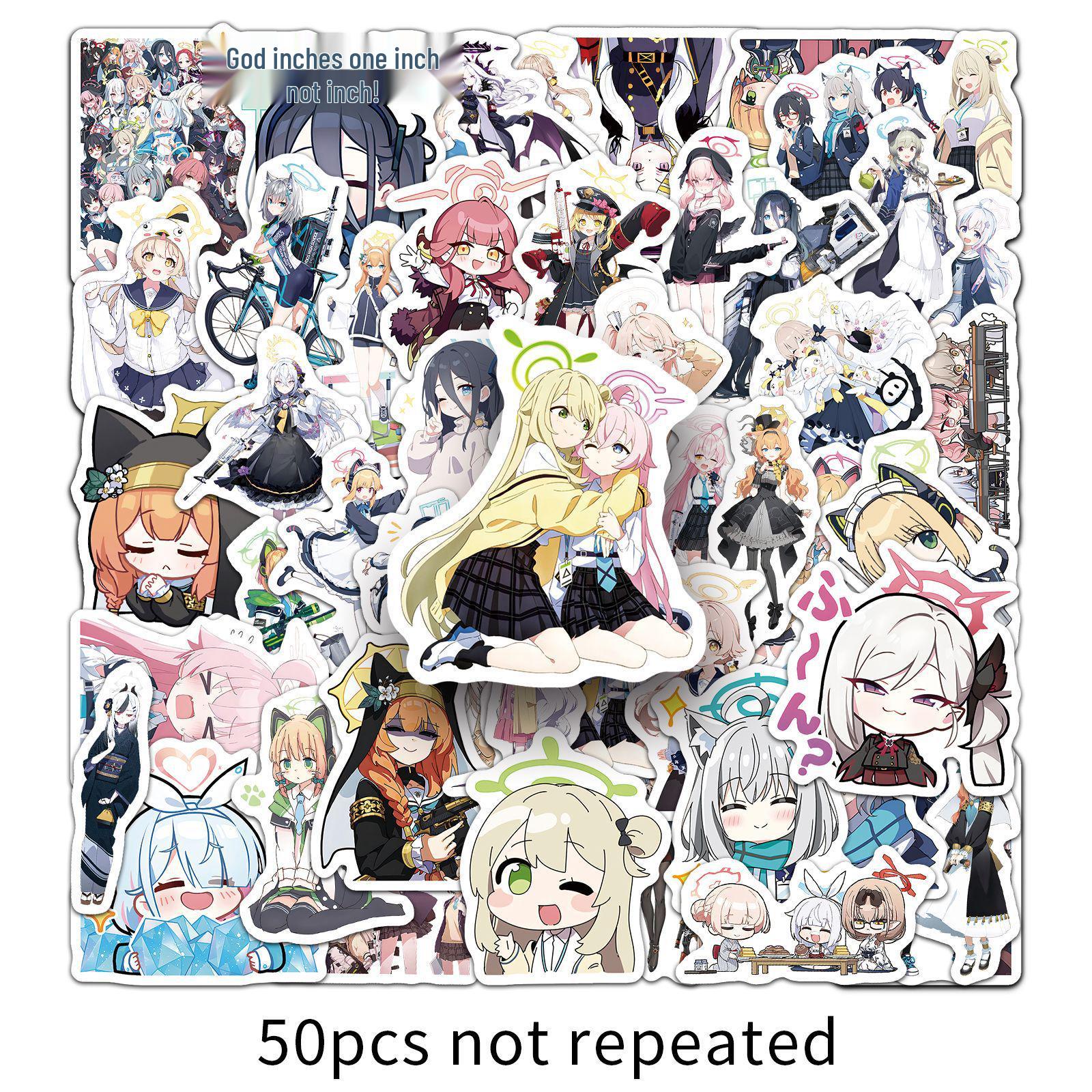 Blue Archive Cartoon Game Stickers Set - 50 Blue Themed Sheets for Phone and Stationery