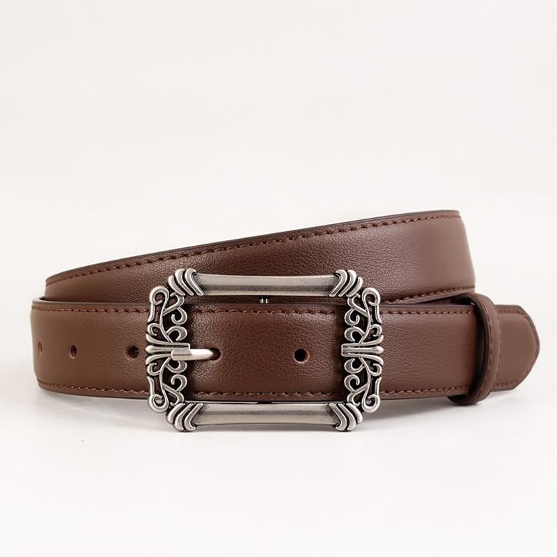 Leather Belt For Women Vintage Punk Style With Zinc Alloy Buckle For Casual Wear