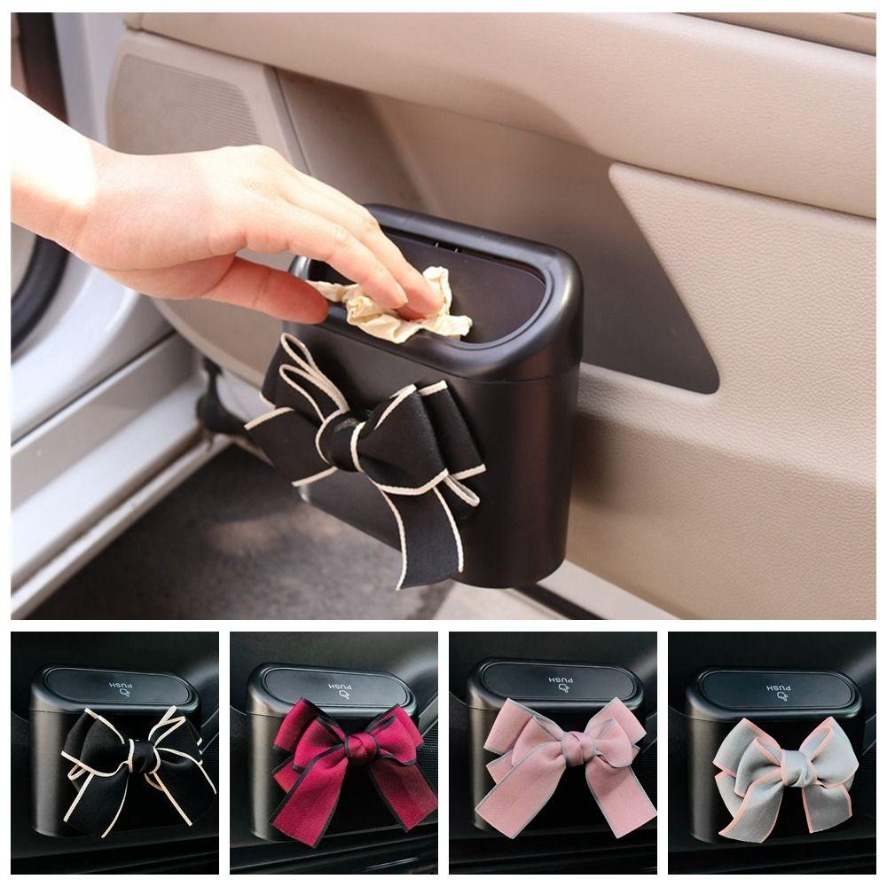 

Hanging Bowknot Car Garbage Bin Storage Bowknot Pressing Type Trash Can Car Interior Accessories