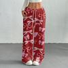 Women's Casual Fashion Printed Elastic Waist Loose Straight Leg Pants With Rope