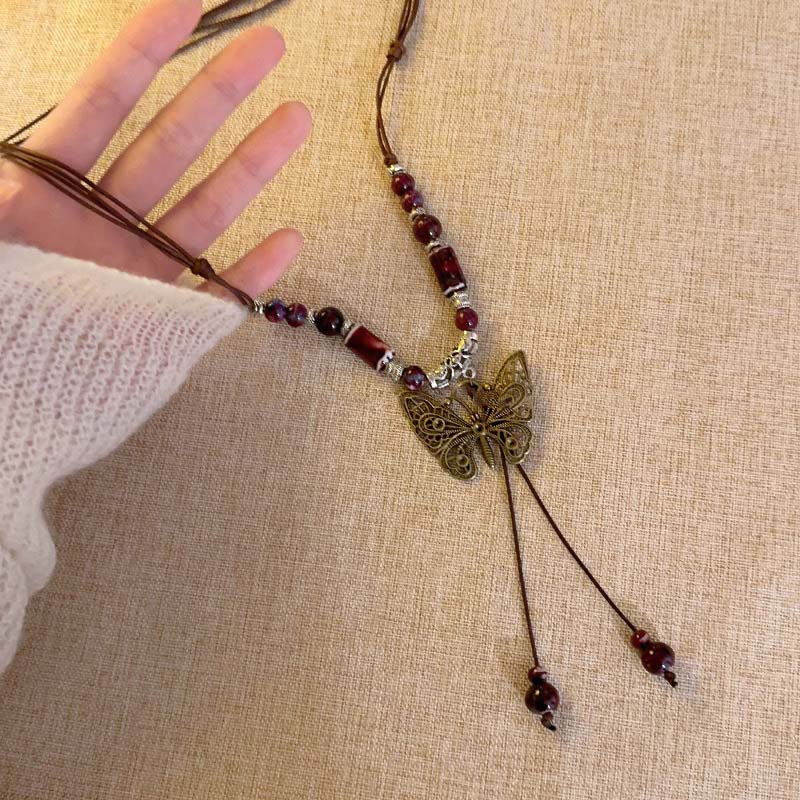 

Винтажное керамическое ожерелье с подвеской-бабочкой для женщин 2025 Новое китайское этническое длинное ожерелье-цепочка для свитера Ювелирный аксессуар