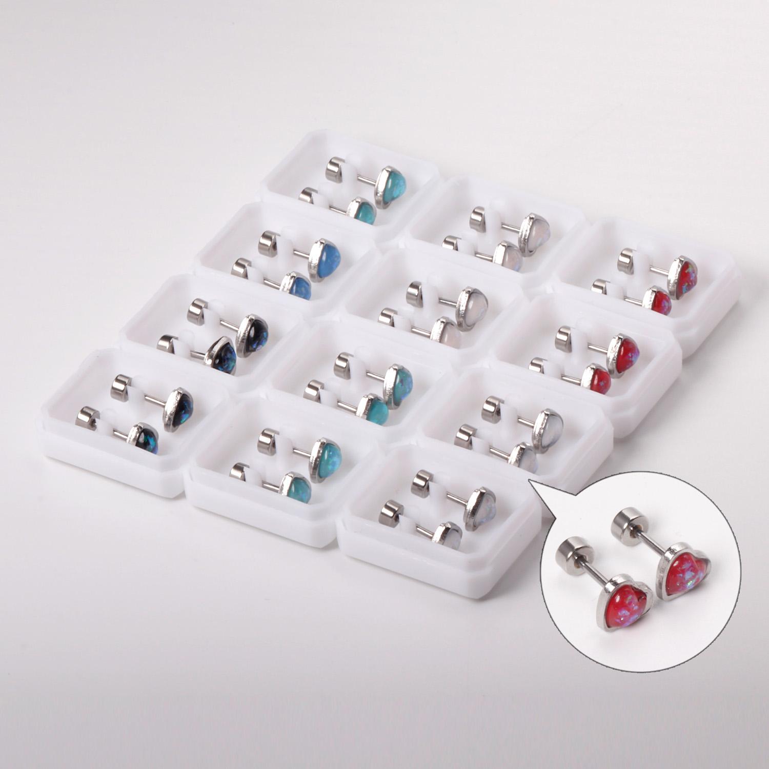 

12 пар модных корейских серег-гвоздиков из нержавеющей стали, серьги на винтовом замке для женщин, серьги на День святого Валентина, серьги в виде розовых сердец