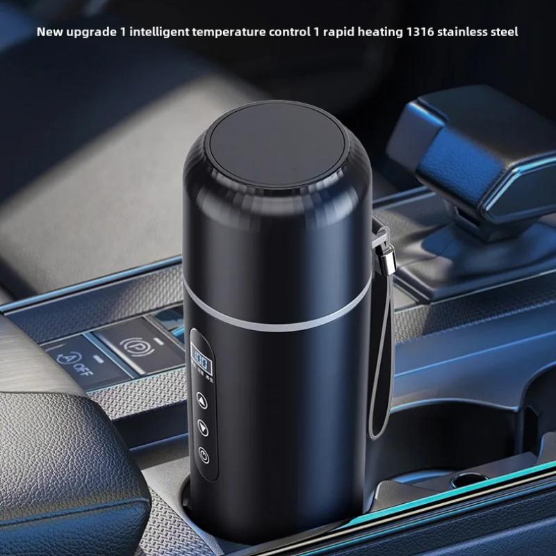 Termos Electric Încălzit pentru Mașină 12V 24V, 500ML, Sticlă de Apă cu Încălzire USB, Cană Termos Portabilă pentru Călătorii și Muncă