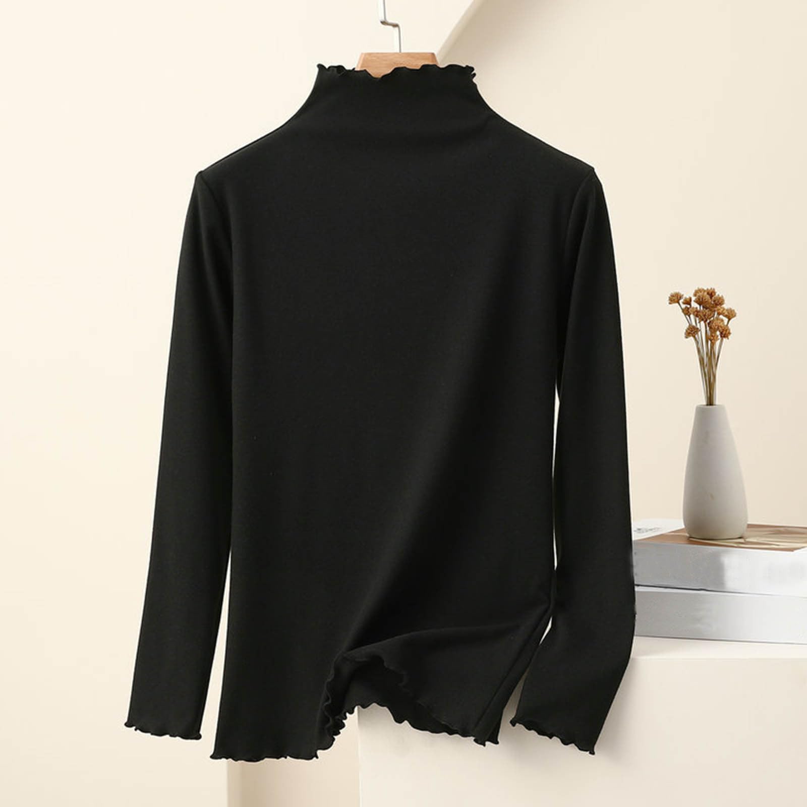 

Женский модный однотонный флисовый утолщенный топ с длинными рукавами XL чёрный