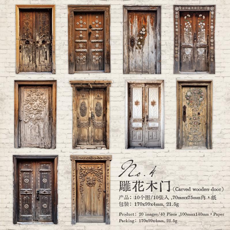 10-Sheet Vintage Wooden Door Theme Hard Card Stickers, Retro Door Frame Patterns & Sturdy Material, for Journal DIY