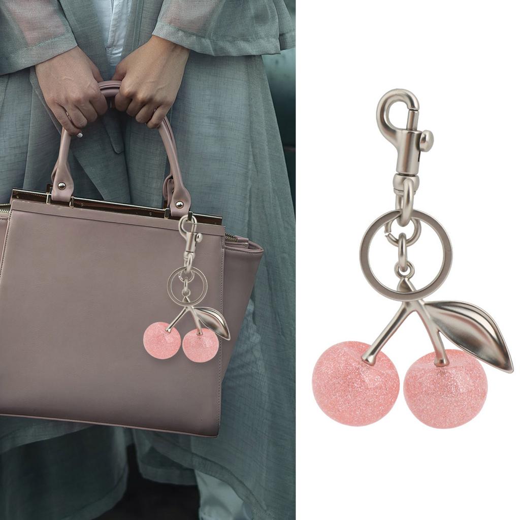 Elegant Crystal Cherrys Shaped Keychain Stylish Woven Charm Pendant Accessory for Fashionable Women Ladies Daily Use