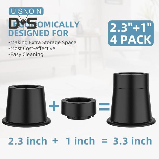 4Pcs Adjustable Round Bed Risers Circle Furniture Risers 3300 Lbs Capacity Non-Slip Design Chair Table Desk Legs Lifting Risers