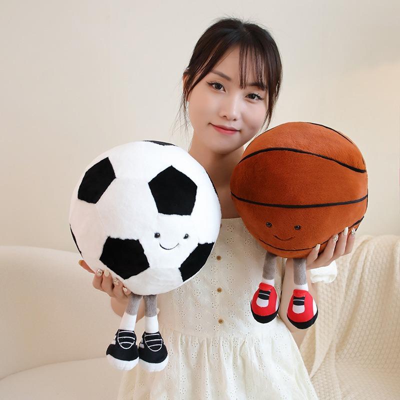 25-28cm Cute Football Doll Basketball Baby Plush Toy Creative Football Doll Pillow Pet Ball Toy Dog Cat Toys Interactive