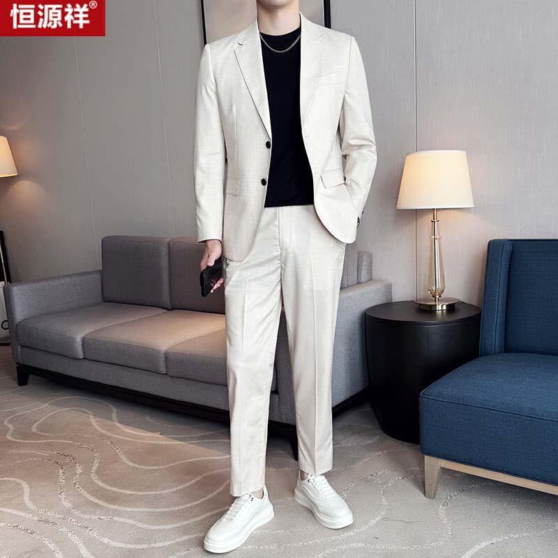 Hengyuanxiang Men s Italian Style Tencel Wool Suit Set 3XL