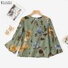 ZANZEA Women Casual Round Neck Summer 3/4 Sleeve Print Blouse