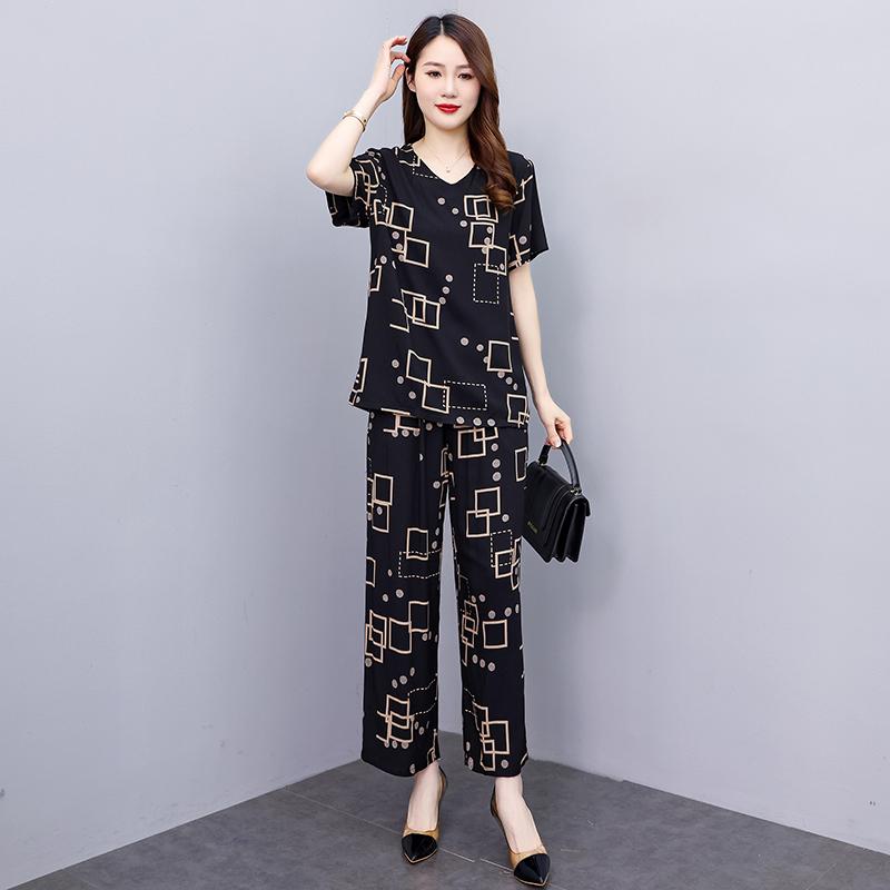 Women Pant Sets  Casual Summer 2 Piece Sets Women Elegant Loose Wide Leg Pants and Short Sleeve Blouse