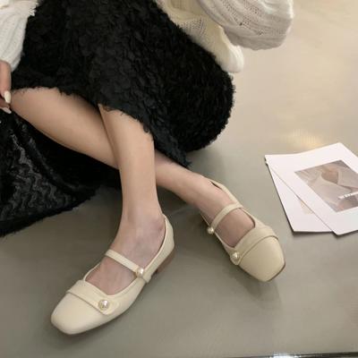 Fashion Women's Summer Footwear Japanese Style Lolita Kawaii Gothic Low Heel Elegant Square Toe Shoes for Woman 2024 Pearl Mary Jane