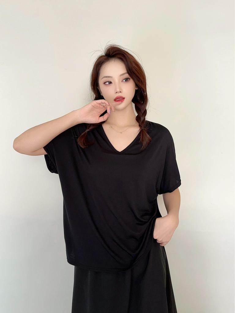 Women's Solid Color V-Neck Cotton Modal Short Sleeve Loose Top