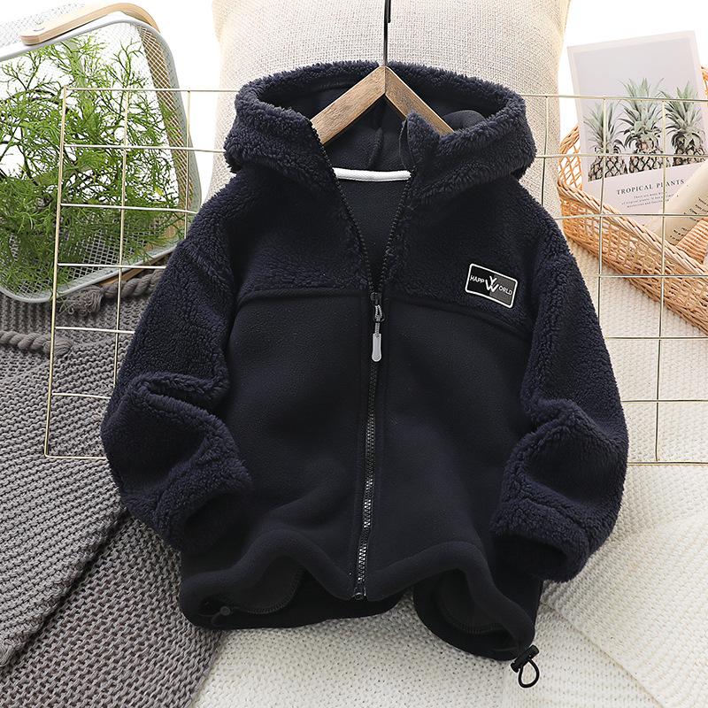 Barnjacka Kappa Höst Vinter Varm Fleece Ytterkläder Pojkkläder Fleece Förtjockad Pojkkläder 4 8 Till 10 År