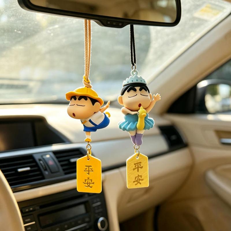 Cartoon Cute Crayon Shin Chan Car Pendant Rear View Mirror Creative Safe Car Interior Decoration Anime Figure Toys Gifts
