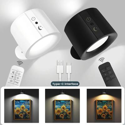 Moderne magnetische Touch-LED-Wandleuchte Wiederaufladbarer 360°-Drehung Kabelloser Fernbedienungs-Spot für Schlafzimmer Wohnzimmer Dekor