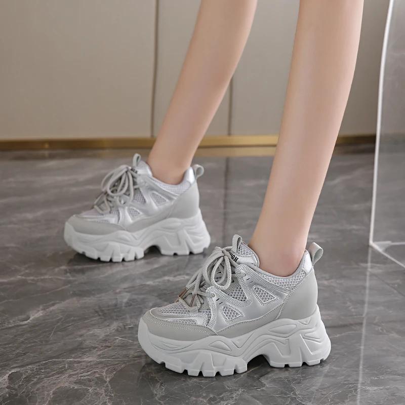 Fashion Ladies Shoes 2024 Brand Lace-up Women's Vulcanize Shoes Fashion Metal Decoration Ladies Casual Shoes New Mesh Platform Sneakers
