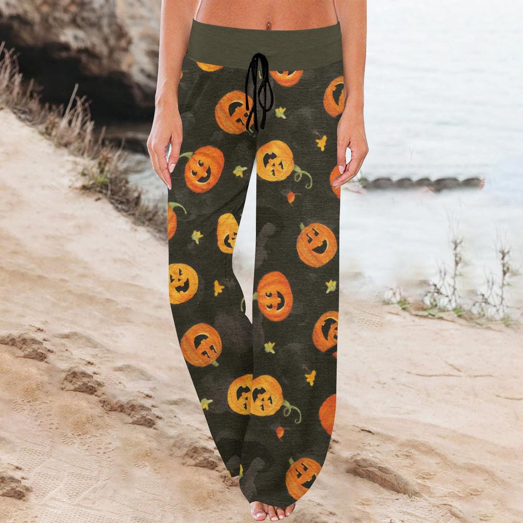 Damen Sporthose Schlafhose Bedruckte Hose mit Kordelzug und weitem Bein Freizeithose mit Taschen