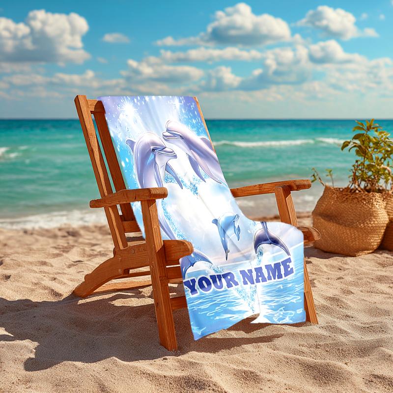 1PC Custom Name Dolphins Harmony Beach Towel Highly Absorbent And Sand-Resistant Towel for Swimming, Pool, Yoga, And Travel Lightweight