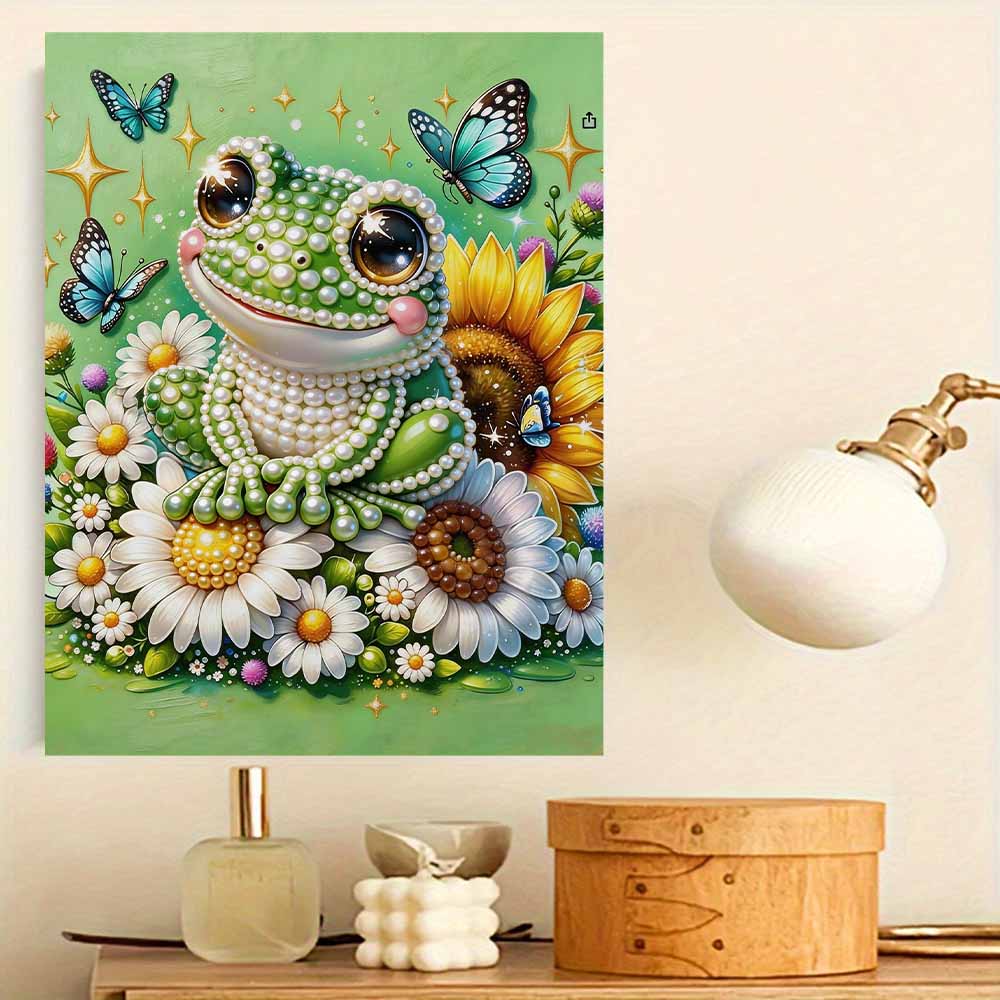 5D Little Frog Pearl Wall Art Kit 30x40cm Frameless DIY Pearl Diamond Painting Floral Gem Art for Living Room/Bedroom Home Wall Decor