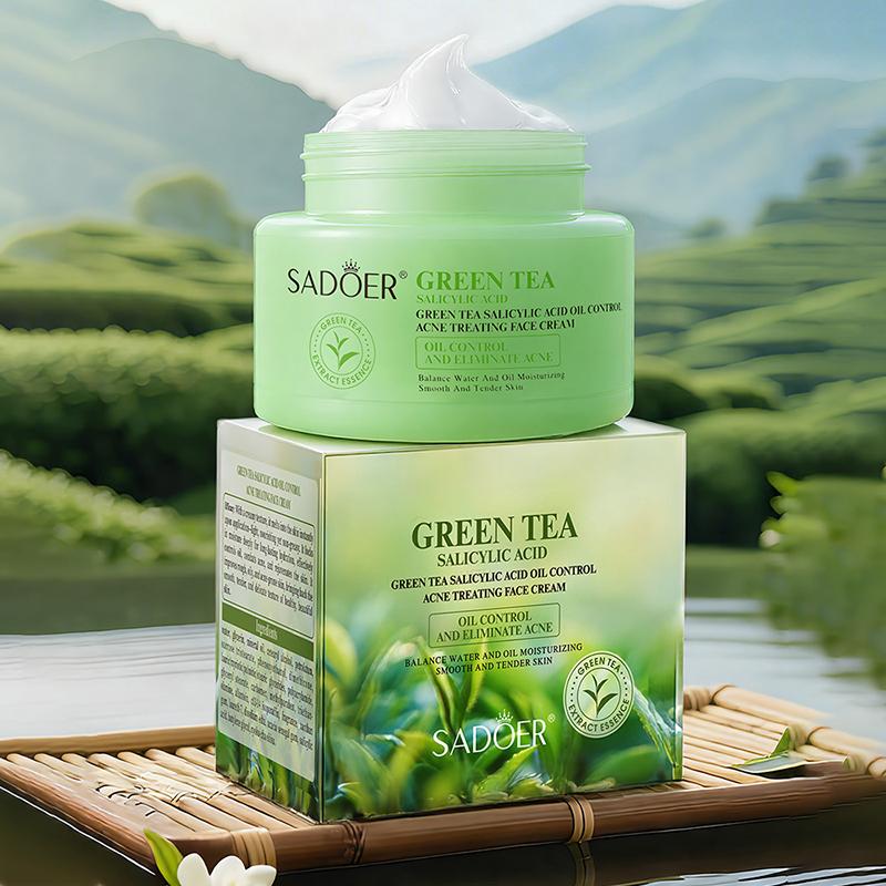 SADOER Green Tea Salicylic Acid Face Cream - Oil Control, Anti Acne, Water-Oil Balance & Deep Moisturizing for Smooth Skin